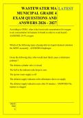 WASTEWATER MA &NewLine;MUNICIPAL GRADE 4 &NewLine;EXAM QUESTIONS AND &NewLine;ANSWERS 2026 - 2027
