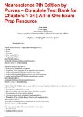 Neuroscience 7th Edition by Purves &ndash; Complete Test Bank for Chapters 1&ndash;34 &vert; Comprehensive All-in-One Exam Preparation Resource