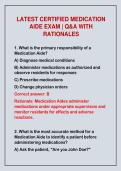 LATEST CERTIFIED MEDICATION&NewLine;AIDE EXAM &vert; Q&A WITH&NewLine;RATIONALES