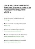 CEM 141 MSU EXAM 3 COMPREHENSIVE&NewLine;STUDY GUIDE 2026 CHEMICAL REACTIONS&NewLine;AND STOICHIOMETRY SOLUTIONS&NewLine;VERIFIED A&plus;