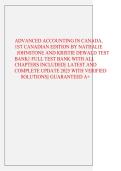 ADVANCED ACCOUNTING IN CANADA&comma; &NewLine;1ST CANADIAN EDITION BY NATHALIE &NewLine;JOHNSTONE AND KRISTIE DEWALD TEST &NewLine;BANK&vert; FULL TEST BANK WITH ALL &NewLine;CHAPTERS INCLUDED&vert;&vert; LATEST AND &NewLine;COMPLETE UPDATE 2025 WITH VERIFIED &NewLine;SOLUTIONS&vert;&vert; GUARANTEED A