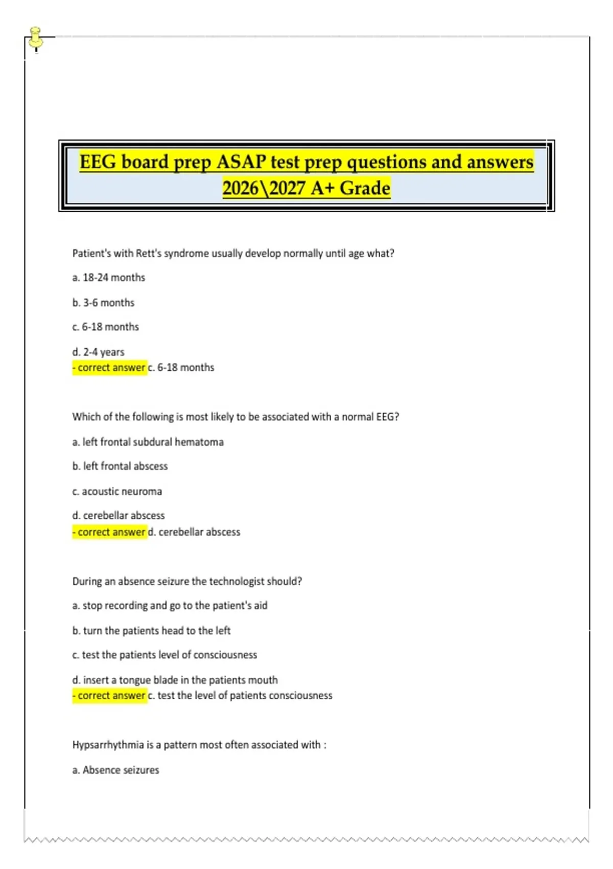 EEG Board Prep ASAP Test Questions and Answers 2026/2027 ...