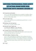CERTIFIED PROFESSIONAL FOOD SAFETY&NewLine;&lpar;CP ACTUAL EXAM PAPER 2026&NewLine;QUESTIONS WITH ANSWERS GRADED A&plus;