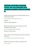 CERTIFIED APARTMENT MANAGER&NewLine;ACTUAL TEST 2026 QUESTIONS WITH&NewLine;ACCURATE ANSWERS COMPLETE REVIEW&NewLine;A&plus;