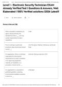Level 1 - Electronic Security Technician EXAM Already Verified Test &vert; Questions & Answers&comma; Well Elaborated &vert; 100&percnt; Verified solutions &vert;2026 Latest&excl;&excl;&NewLine;&NewLine;
