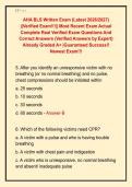 AHA BLS Written Exam &lpar;Latest 2026&sol;2027&rpar; &NewLine;&vert;&vert;Verified Exam&excl;&excl;&excl;&vert;&vert; Most Recent Exam Actual &NewLine;Complete Real Verified Exam Questions And &NewLine;Correct Answers &lpar;Verified Answers by Expert&rpar; &NewLine;Already Graded A&plus; &vert;Guaranteed Success&excl;&excl; &NewLine;Newest Exam&excl;&excl;&excl;