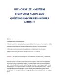 UNE - CHEM 1011 - MIDTERM&NewLine;STUDY GUIDE ACTUAL 2026&NewLine;QUESTIONS AND VERIFIED ANSWERS&NewLine;ACTUAL&excl;&excl;&excl;&NewLine;