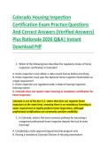 Colorado Housing Inspection &NewLine;Certification Exam Practice Questions &NewLine;And Correct Answers &lpar;Verified Answers&rpar; &NewLine;Plus Rationale 2026 Q&A&vert; Instant &NewLine;Download Pdf  