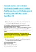 Colorado Election Administration &NewLine;Certification Exam Practice Questions &NewLine;And Correct Answers &lpar;Verified Answers&rpar; &NewLine;Plus Rationale 2026 Q&A&vert; Instant &NewLine;Download Pdf