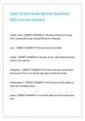Earth Science Exam Review Questions With Correct Answers