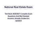National Real Estate Exam Test Bank 2026&lowbar;2027 Complete Exam Questions And Well Detailed Answers &lowbar;Already Graded A&plus;&lowbar; Updated