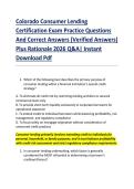 Colorado Consumer Lending &NewLine;Certification Exam Practice Questions &NewLine;And Correct Answers &lpar;Verified Answers&rpar; &NewLine;Plus Rationale 2026 Q&A&vert; Instant &NewLine;Download Pdf 