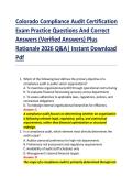Colorado Compliance Audit Certification &NewLine;Exam Practice Questions And Correct &NewLine;Answers &lpar;Verified Answers&rpar; Plus &NewLine;Rationale 2026 Q&A&vert; Instant Download &NewLine;Pdf  