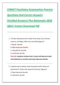 Compilation Bundle for COMAT Psychiatry Examinations Practice Questions And Correct Answers &lpar;Verified Answers&rpar; Plus Rationales 2026 Q&A &vert; Instant Download Pdf