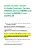 Colorado Upholstery Technician &NewLine;Certification Exam Practice Questions &NewLine;And Correct Answers &lpar;Verified Answers&rpar; &NewLine;Plus Rationale 2026 Q&A&vert; Instant &NewLine;Download Pdf  