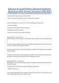 Edexcel A Level Politics Electoral Systems Questions with Correct Answers 2026-2027