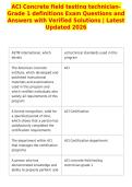 ACI Concrete field testing technicianGrade 1 definitions Exam Questions and&NewLine;Answers with Verified Solutions &vert; Latest&NewLine;Updated 2026