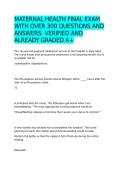 MATERNAL HEALTH FINAL EXAM WITH OVER 300 QUESTIONS AND ANSWERS  VERIFIED AND ALREADY GRADED A&plus;