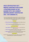 AMCA CERTIFICATION TEST - MEDICAL ASSISTING STUDY GUIDE &vert; STRATEGIES REVIEW OF KEY QUIZZES WITH 100&percnt; CORRECT ANSWERS &vert;NEWEST UPDATED FOR 2026 &ndash; 2027 &lpar;GRADED A&plus;&rpar;&NewLine;
