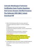 Colorado Metallurgical Technician &NewLine;Certification Exam Practice Questions &NewLine;And Correct Answers &lpar;Verified Answers&rpar; &NewLine;Plus Rationale 2026 Q&A&vert; Instant &NewLine;Download Pdf  