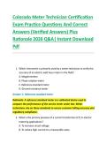 Colorado Meter Technician Certification &NewLine;Exam Practice Questions And Correct &NewLine;Answers &lpar;Verified Answers&rpar; Plus &NewLine;Rationale 2026 Q&A&vert; Instant Download &NewLine;Pdf  