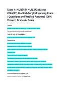 Exam 4&colon; NUR242&sol; NUR 242 &lpar;Latest &NewLine;2026&sol;27&rpar; Medical-Surgical Nursing Exam &NewLine;&vert; Questions and Verified Answers&vert; 100&percnt; &NewLine;Correct&vert; Grade A- Galen