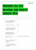 PREVIOUS CNA TEST Questions and Answers Updated 2026