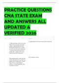 PRACTICE QUESTIONS CNA STATE EXAM AND ANSWERS ALL UPDATED & VERIFIED 2026