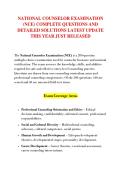 NATIONAL COUNSELOR EXAMINATION &NewLine;&lpar;NCE&rpar; COMPLETE QUESTIONS AND &NewLine;DETAILED SOLUTIONS LATEST UPDATE &NewLine;THIS YEAR JUST RELEASED 