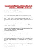 DEFENSIVE DRIVING QUESTIONS WITH CORRECT ANSWERS 2026-2027