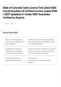 State of Colorado Sales License Test Latest 2026 Actual Questions & Verified Answers &lpar;Latest 2026 &sol; 2027 Updated&rpar; A&plus; Grade 100&percnt; Guarantee Verified by Experts
