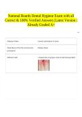 National Boards Dental Hygiene Exam with all Correct & 100&percnt; Verified Answers &vert;Latest Version &vert;Already Graded A&plus;