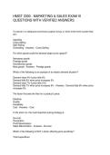HMGT 3300 - MARKETING & SALES EXAM III QUESTIONS WITH VERIFIED ANSWERS