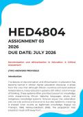 HED4804 Assignment 3 &lbrace;COMPLETE ANSWERS&rcub; Due Date July 2026