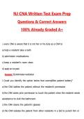 NJ CNA Written Test Exam Prep &lpar;Latest 2026&sol;2027 Update&rpar; Complete Questions and Guide Answers&comma; 100&percnt; Verified Graded A&plus;