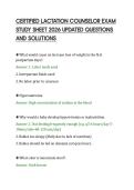 CERTIFIED LACTATION COUNSELOR EXAM&NewLine;STUDY SHEET 2026 UPDATED QUESTIONS&NewLine;AND SOLUTIONS