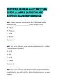 CERTIFIED MEDICAL ASSISTANT STUDY&NewLine;GUIDE 2026 FULL QUESTIONS AND&NewLine;ANSWERS EXAMPREP RESOURCE