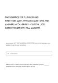 MATHEMATICS FOR PLUMBERS AND PIPEFITTERS WITH COMPLETE QUESTIONS AND ANSWERS & VERIFIED SOLUTIONS