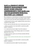 SAFE 6&period;0 PRODUCT OWNER&NewLine;PRODUCT MANAGEMENT CERT&NewLine;STUDY GUIDE UPDATED&NewLine;COMPREHENSIVE TEST BANK 2026&NewLine;SOLVED QUESTIONS WITH FULL&NewLine;SOLUTION 100&percnt; CORRECT&NewLine;