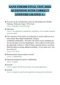 SANS FOR508 FINAL TEST 2026&NewLine;QUESTIONS WITH CORRECT&NewLine;ANSWERS GRADED A&plus;&NewLine;