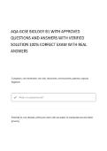 AQA GCSE Biology B1 WITH COMPLETE QUESTIONS AND ANSWERS & VERIFIED SOLUTIONS