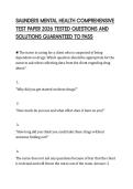 SAUNDERS MENTAL HEALTH COMPREHENSIVE&NewLine;TEST PAPER 2026 TESTED QUESTIONS AND&NewLine;SOLUTIONS GUARANTEED TO PASS