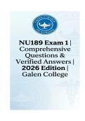 NU 189 Exam 1 &vert; Questions & Verified Answers &vert; 2026 Edition &vert; Galen College