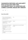 WASHINGTON PESTICIDE LAWS AND SAFETY EXAM ACTUAL EXAM 2026 &vert; PEST MANAGEMENT EXAM &vert; ALL QUESTIONS AND CORRECT ANSWERS &vert; BRAND NEW VERSION&excl;