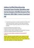 Indiana Certified Manufacturing &NewLine;Associate Exam Practice Questions And &NewLine;Correct Answers &lpar;Verified Answers&rpar; Plus &NewLine;Rationale 2026 Q&A&vert; Instant Download &NewLine;Pdf  