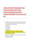 Indiana Certified Pool Operator Exam &NewLine;Practice Questions And Correct  &NewLine;Answers &lpar;Verified Answers&rpar; Plus  &NewLine;Rationale 2026 Q&A&vert; Instant Download &NewLine;Pdf  