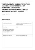TCI &lpar;THERAPEUTIC CRISIS INTERVENTION&rpar; EXAM 2026 &vert; COMPLETE EXAM SET &lpar;QUESTIONS AND VERIFIED ANSWERS&rpar;FREQUENTLY MOST TESTED QUESTIONS &vert; ALREADY PASSED&excl;&excl;