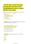 NUR 631 Topic 15 Final Exam Study Notes Questions And Answers With Verified Rationales And Key Concepts &vert; 2026&sol;2027 Latest Update