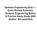 Systems Engineering Quiz 1 &ndash; Exam Review Summary&comma; Basics & Practice Study Guide 2026