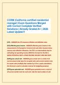 CCRM &lpar;California certified residential &NewLine;manager&rpar; Exam Questions Merged &NewLine;with Correct Complete Verified &NewLine;Solutions &vert; Already Graded A&plus; &vert; 2026 &NewLine;Latest Update&excl;&excl;&excl;